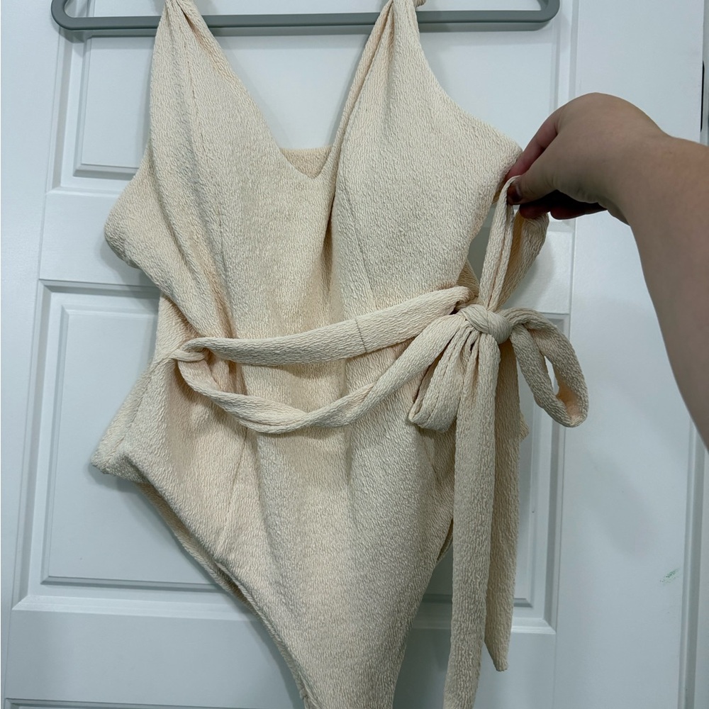 Pink Lily Cream Textured Swimsuit